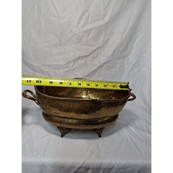 Hosley International Solid Brass Hammered Design Oblong With Handles Planter Pot - Picture 10 of 11